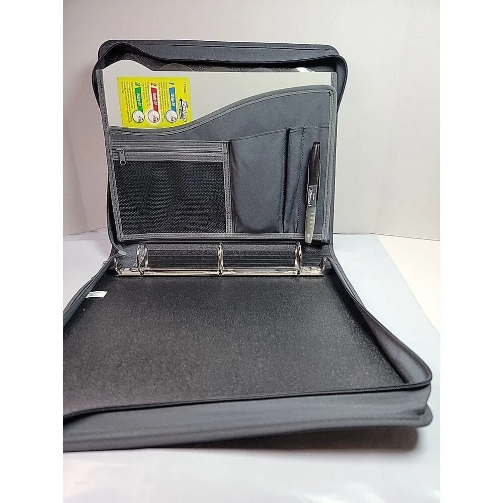Mead Zwipes 3 Ring Zipper Binder Red Gray Organizer Portfolio With Folders Pen